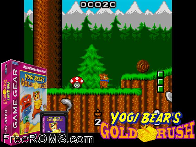 Yogi Bear Game Gear game showing 3D box cover and gameplay screenshot